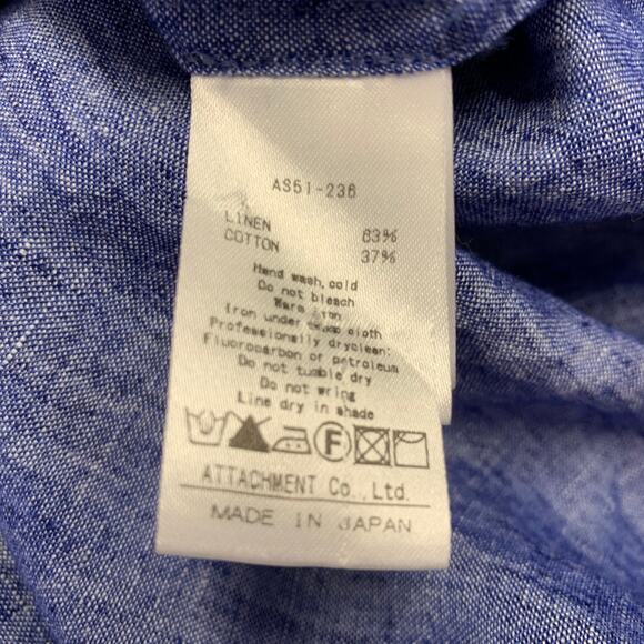 ATTACHMENT Size M Blue Heather Linen Cotton Button Up Long Sleeve Shirt - Picture 5 of 5